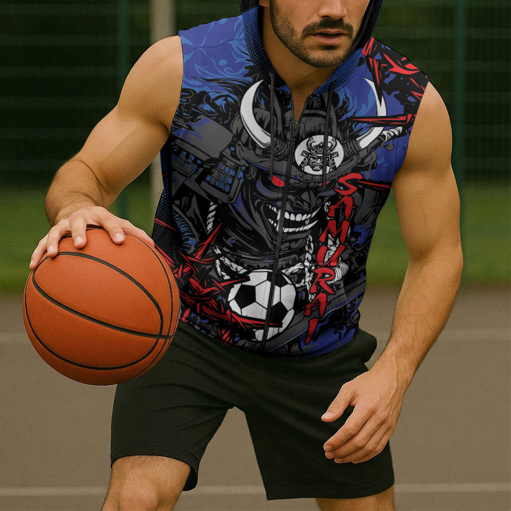 Personalised Japan Samurai 2026 Football Sleeveless Zip Hoodie Come To Fight