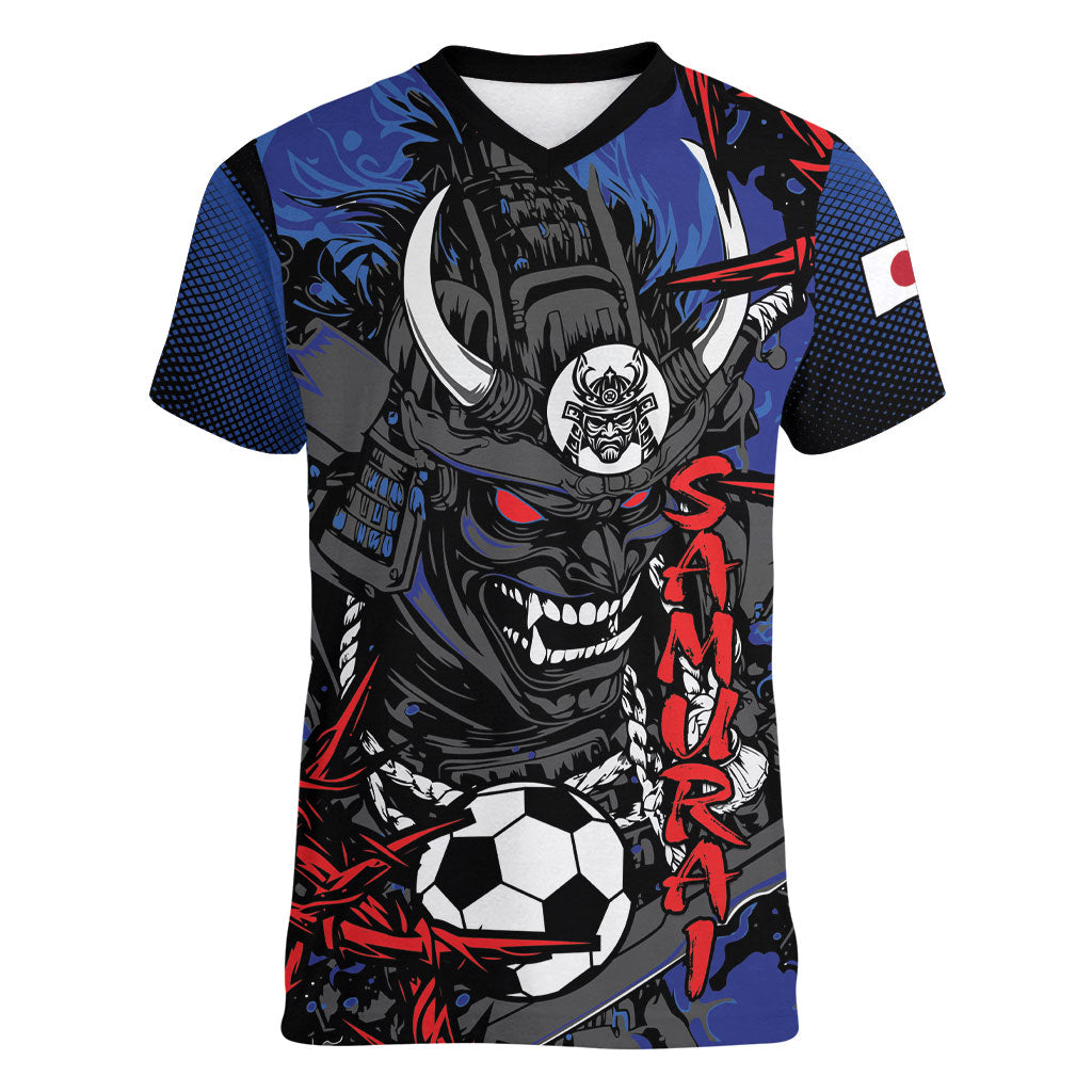 Personalised Japan Samurai 2026 Football Women V-Neck T-Shirt Come To Fight