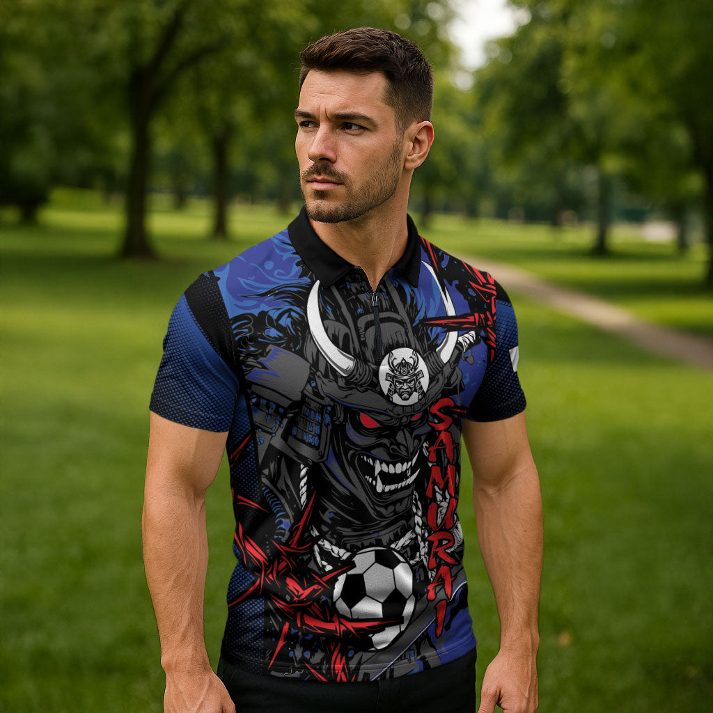 Personalised Japan Samurai 2026 Football Zipper Polo Shirt Come To Fight