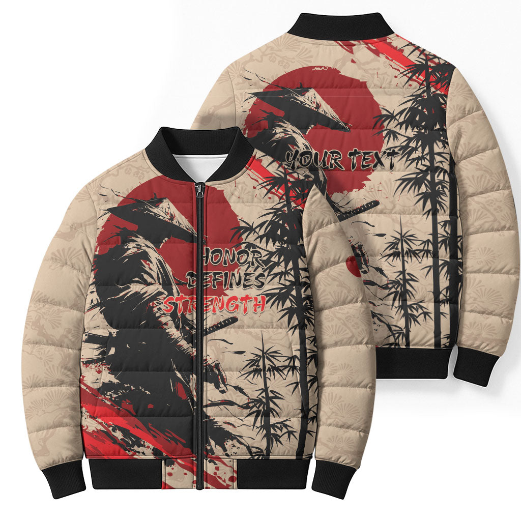 Personalised Japan Samurai Vintage Bomber Puffer Jacket Honor Defines Strength