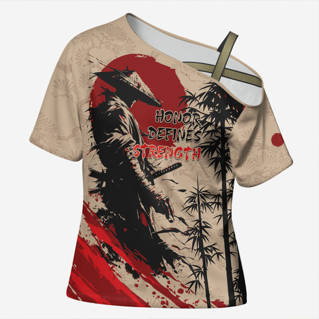 Personalised Japan Samurai Vintage Cross Shoulder Shirt Honor Defines Strength