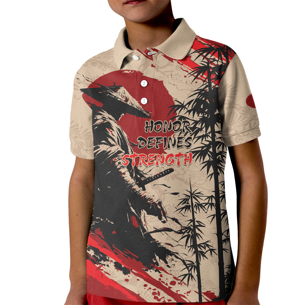 Personalised Japan Samurai Vintage Kid Polo Shirt Honor Defines Strength