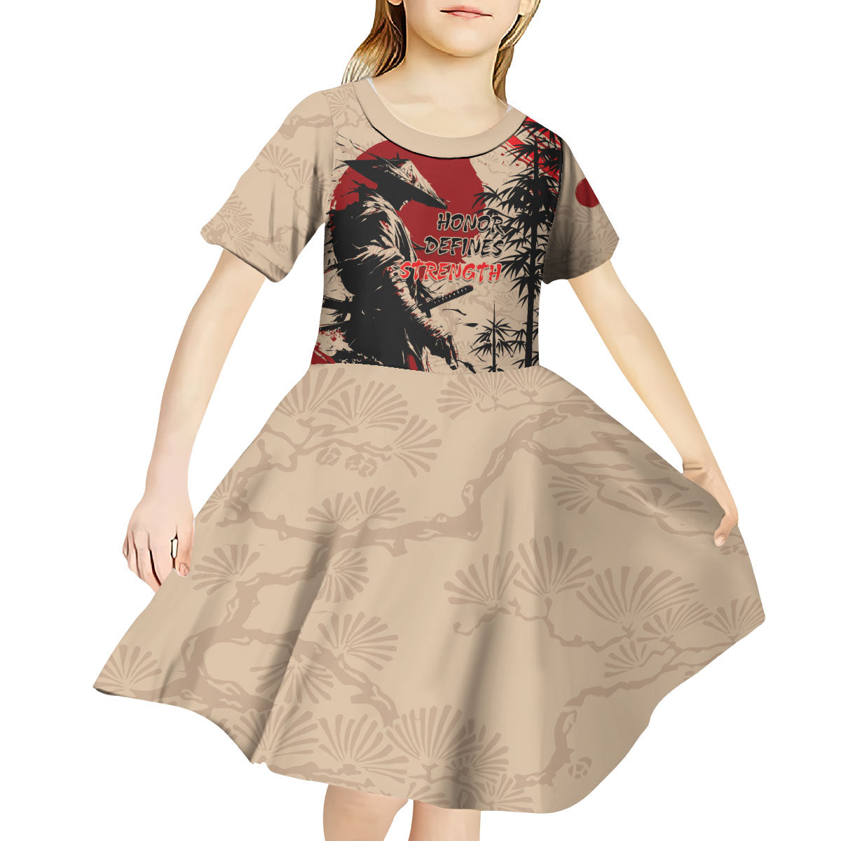 Personalised Japan Samurai Vintage Kid Short Sleeve Dress Honor Defines Strength