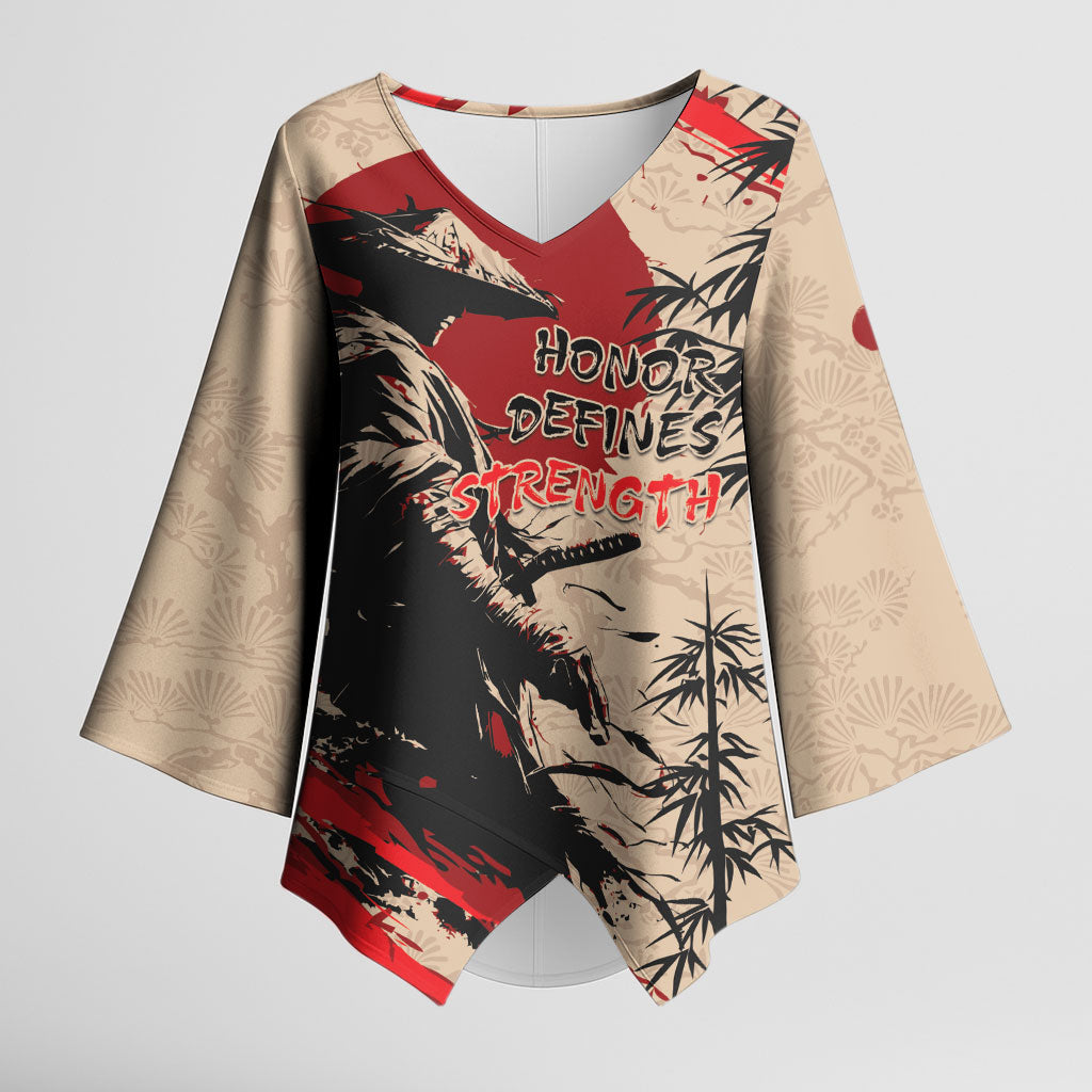 Personalised Japan Samurai Vintage Kimono Sleeve Blouse Honor Defines Strength