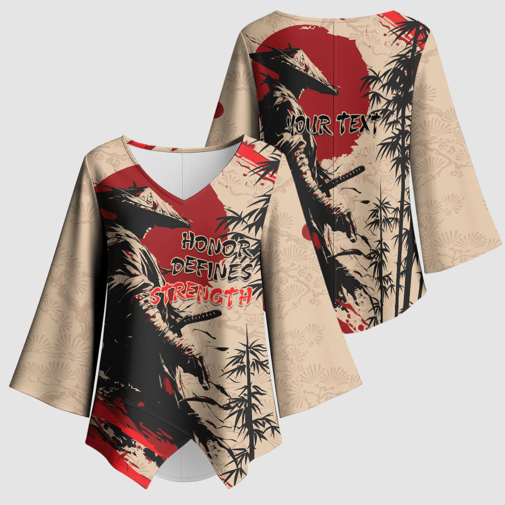 Personalised Japan Samurai Vintage Kimono Sleeve Blouse Honor Defines Strength
