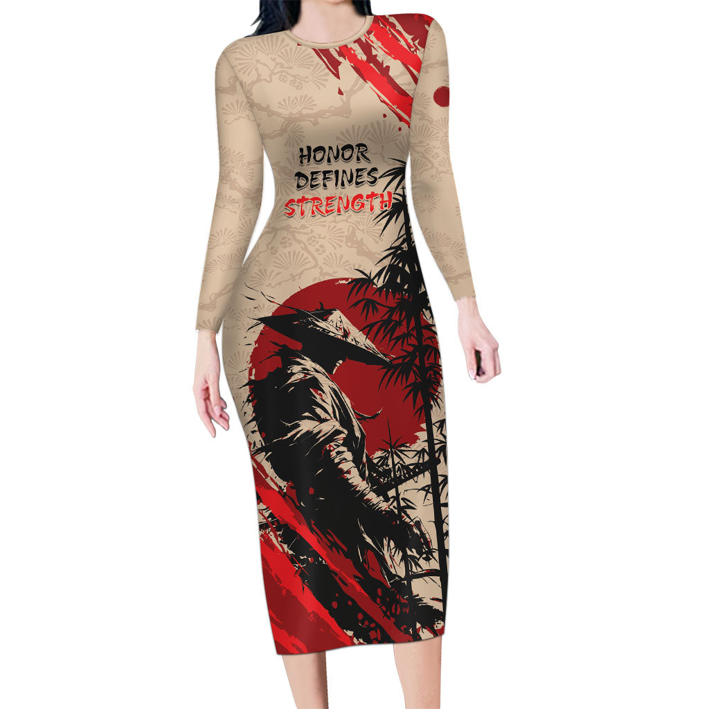 Personalised Japan Samurai Vintage Long Sleeve Bodycon Dress Honor Defines Strength