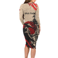 Personalised Japan Samurai Vintage Long Sleeve Bodycon Dress Honor Defines Strength