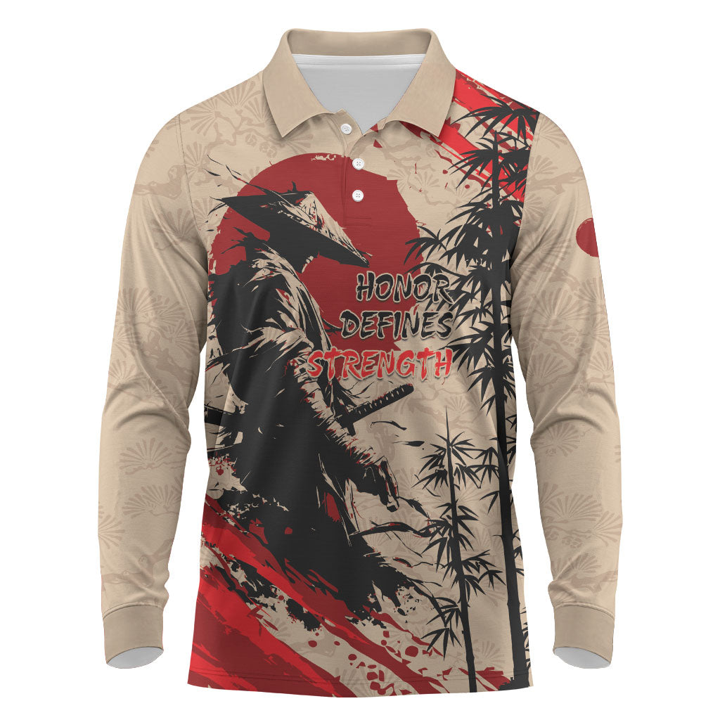 Personalised Japan Samurai Vintage Long Sleeve Polo Shirt Honor Defines Strength