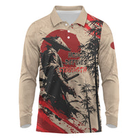 Personalised Japan Samurai Vintage Long Sleeve Polo Shirt Honor Defines Strength