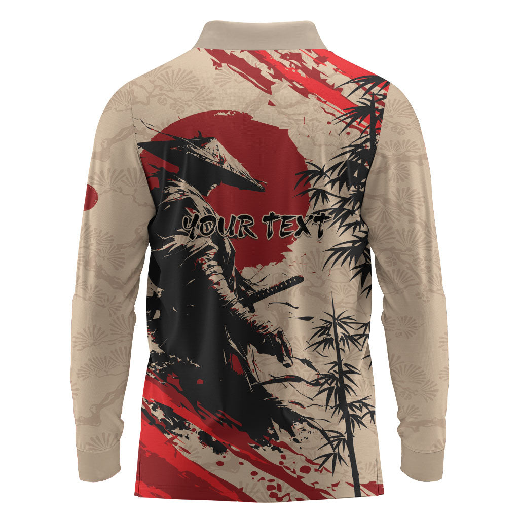 Personalised Japan Samurai Vintage Long Sleeve Polo Shirt Honor Defines Strength