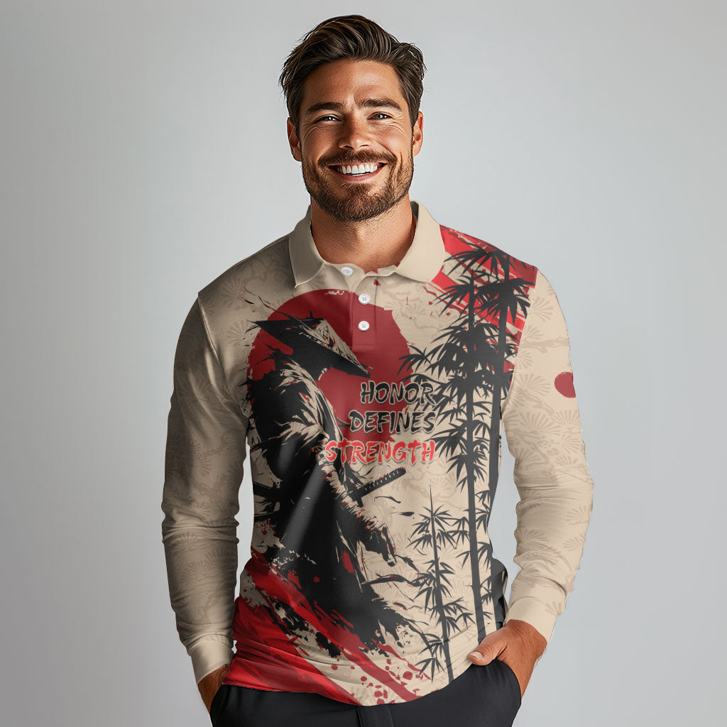 Personalised Japan Samurai Vintage Long Sleeve Polo Shirt Honor Defines Strength