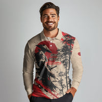 Personalised Japan Samurai Vintage Long Sleeve Polo Shirt Honor Defines Strength