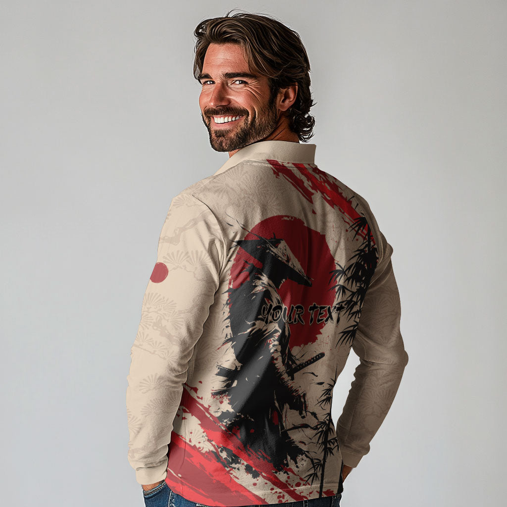 Personalised Japan Samurai Vintage Long Sleeve Polo Shirt Honor Defines Strength