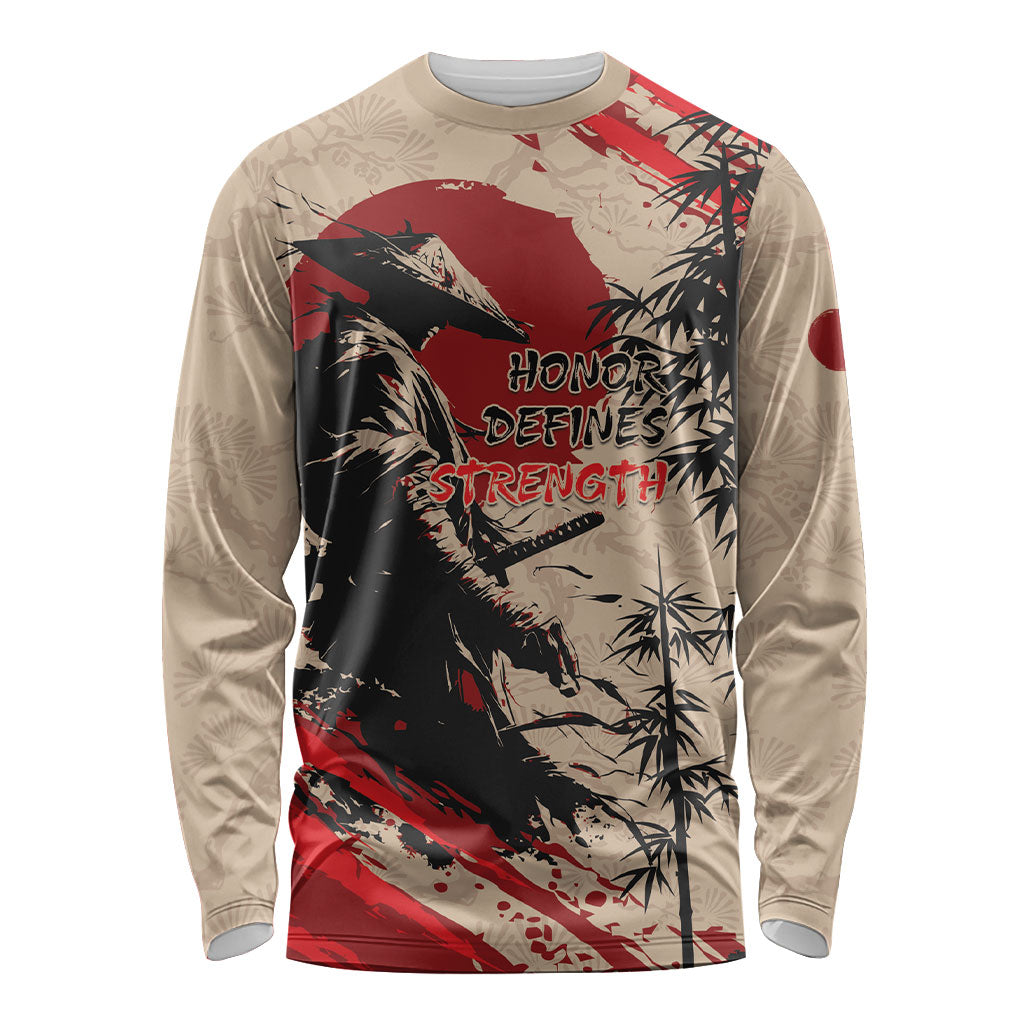 Personalised Japan Samurai Vintage Long Sleeve Shirt Honor Defines Strength