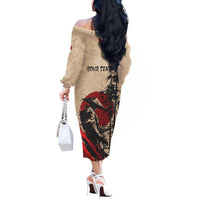 Personalised Japan Samurai Vintage Off The Shoulder Long Sleeve Dress Honor Defines Strength