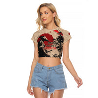 Personalised Japan Samurai Vintage Raglan Cropped T Shirt Honor Defines Strength