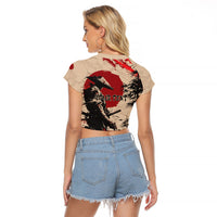 Personalised Japan Samurai Vintage Raglan Cropped T Shirt Honor Defines Strength