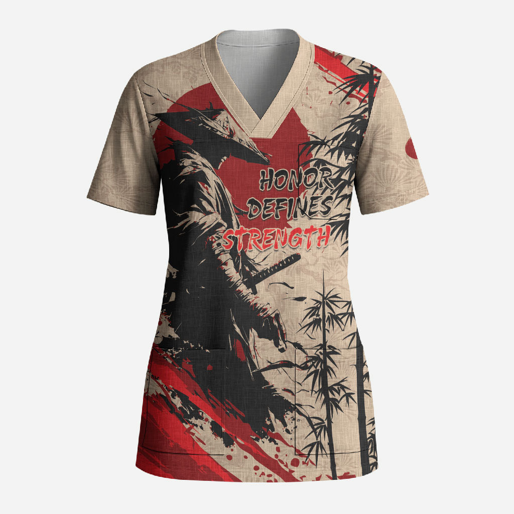 Personalised Japan Samurai Vintage Scrub Top Honor Defines Strength