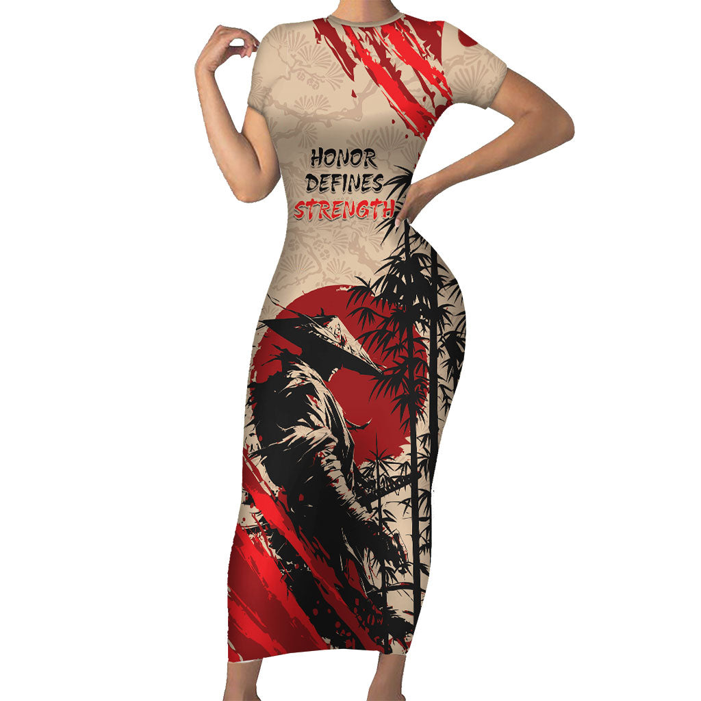 Personalised Japan Samurai Vintage Short Sleeve Bodycon Dress Honor Defines Strength