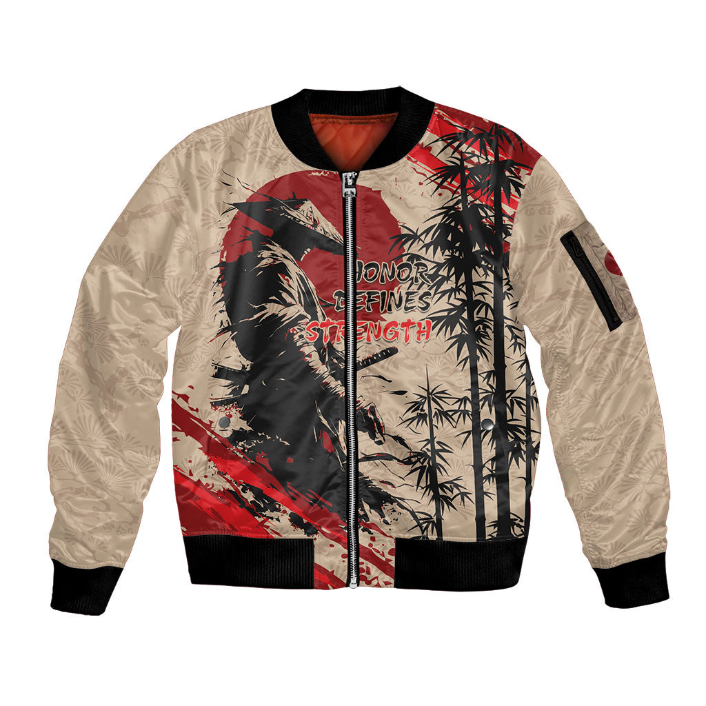 Personalised Japan Samurai Vintage Sleeve Zip Bomber Jacket Honor Defines Strength