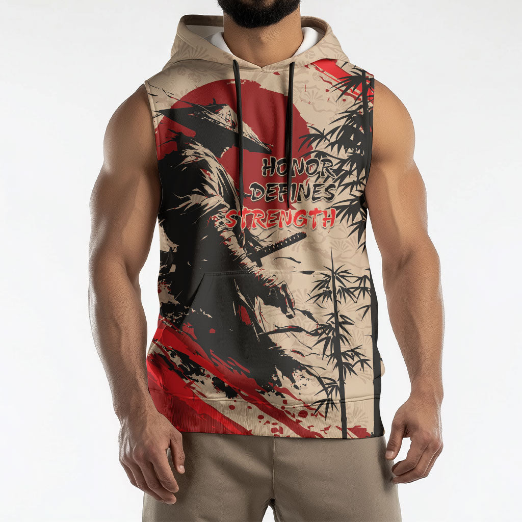 Personalised Japan Samurai Vintage Sleeveless Hoodie Honor Defines Strength