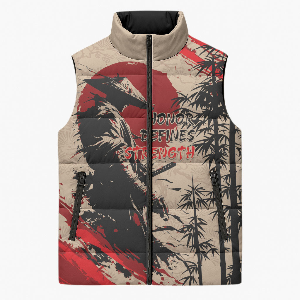 Personalised Japan Samurai Vintage Sleeveless Puffer Jacket Honor Defines Strength