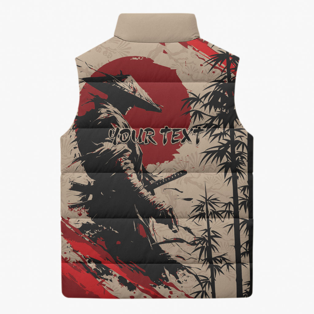Personalised Japan Samurai Vintage Sleeveless Puffer Jacket Honor Defines Strength