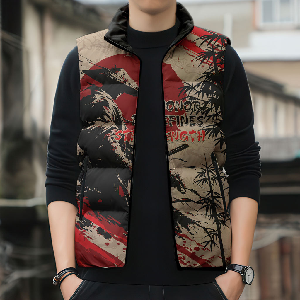 Personalised Japan Samurai Vintage Sleeveless Puffer Jacket Honor Defines Strength