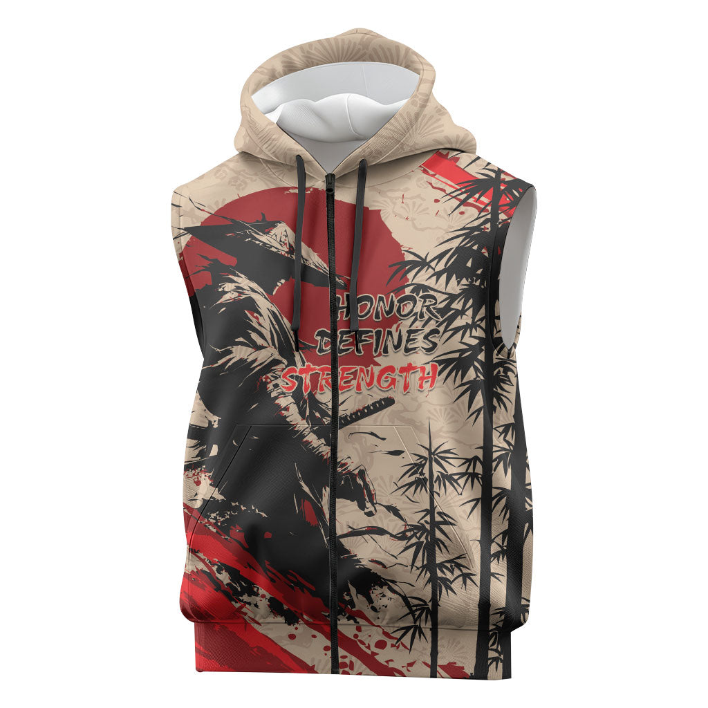 Personalised Japan Samurai Vintage Sleeveless Zip Hoodie Honor Defines Strength