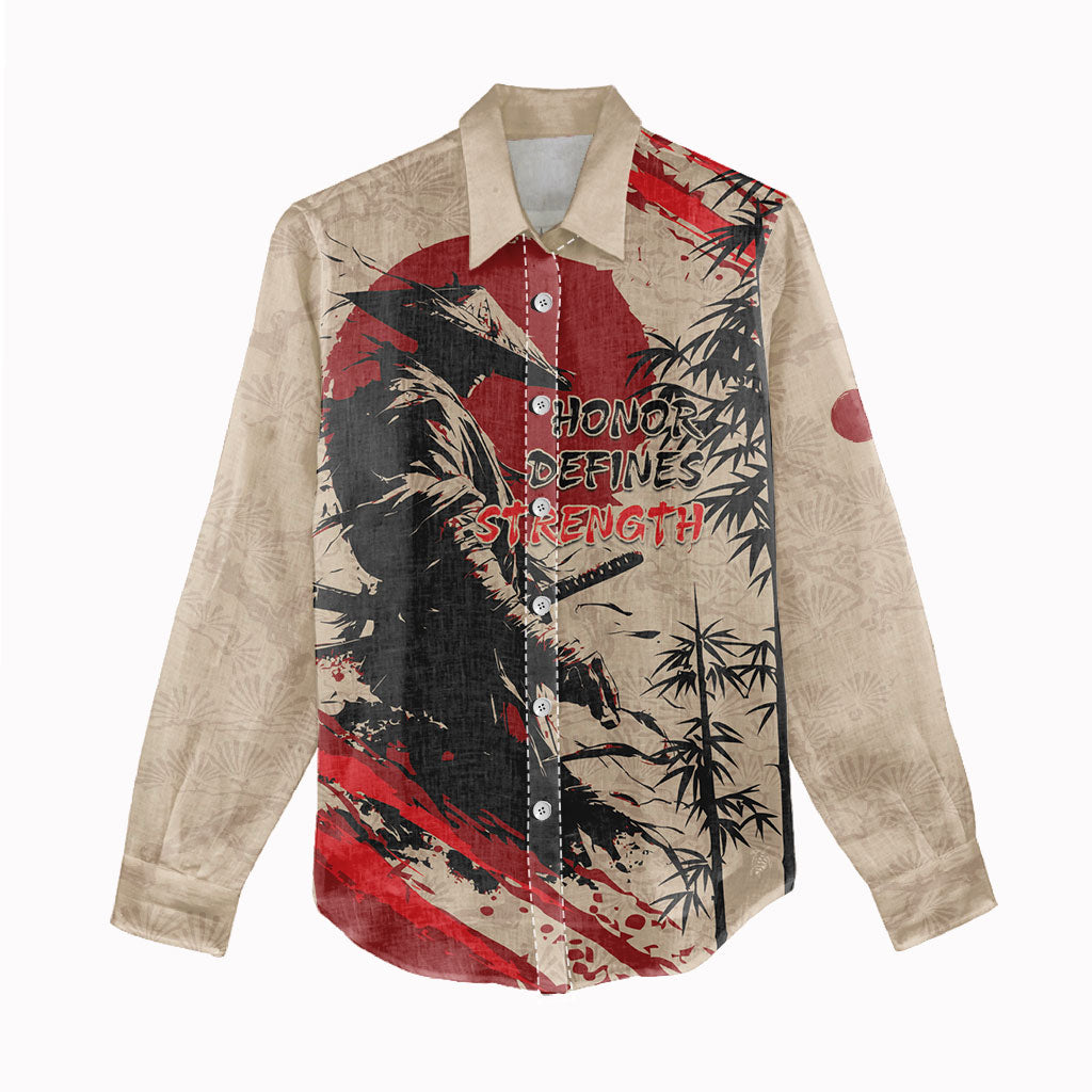 Personalised Japan Samurai Vintage Women Casual Shirt Honor Defines Strength