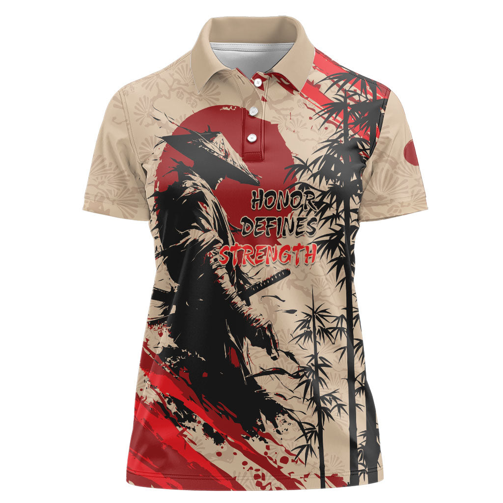 Personalised Japan Samurai Vintage Women Polo Shirt Honor Defines Strength