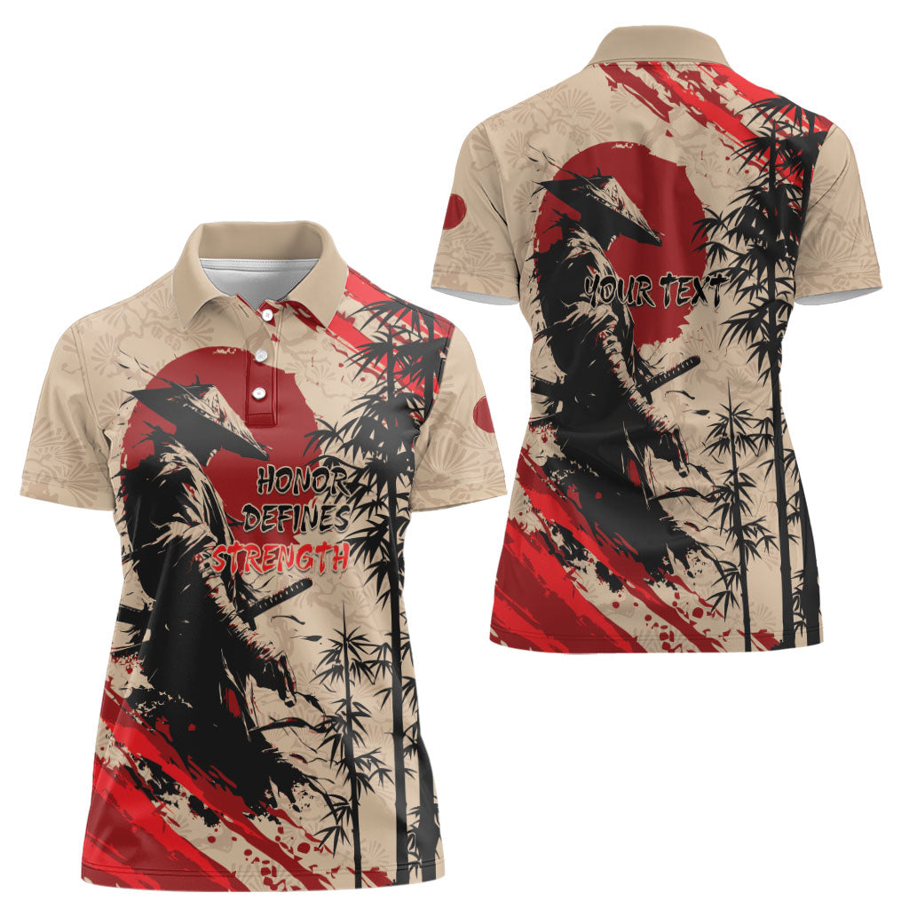 Personalised Japan Samurai Vintage Women Polo Shirt Honor Defines Strength