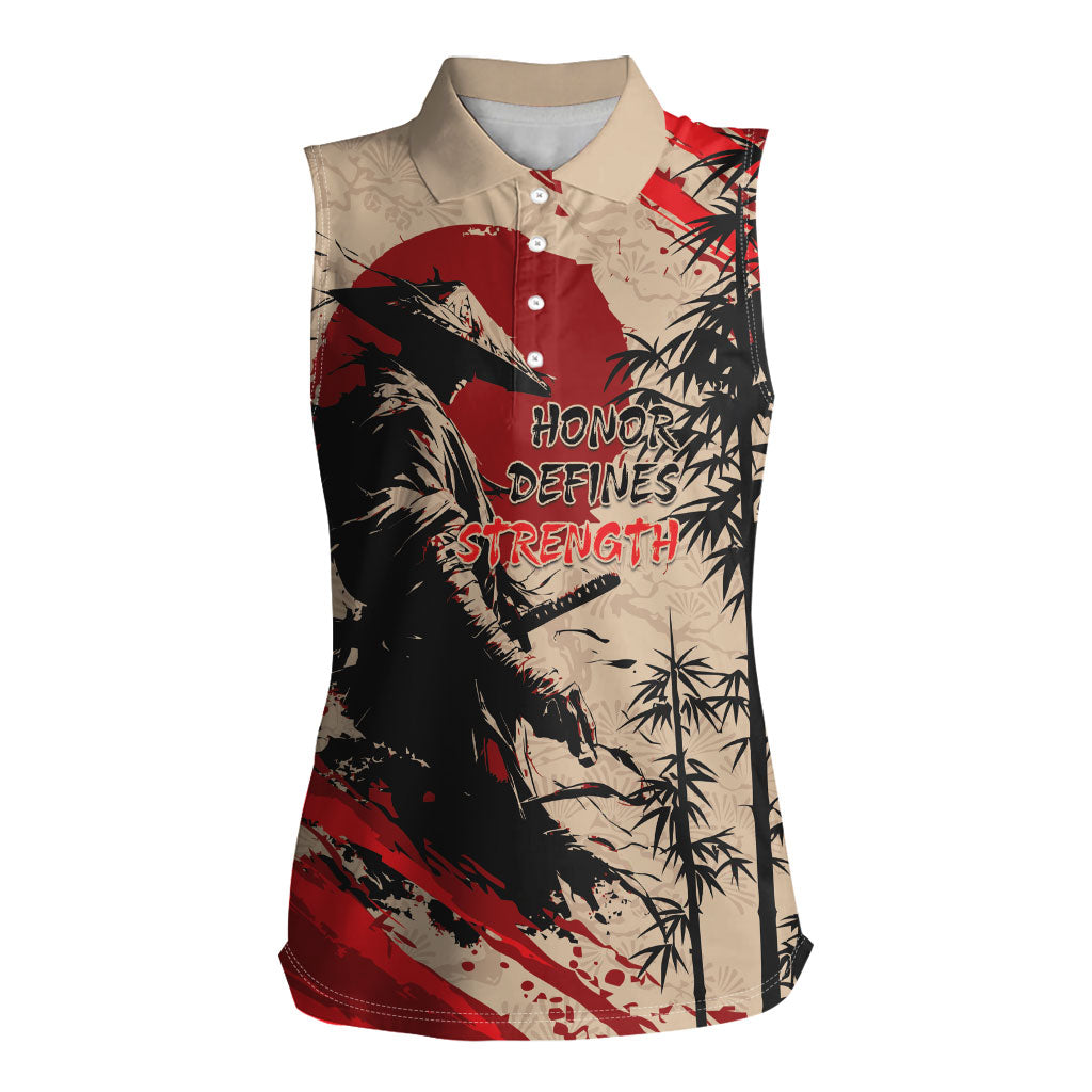Personalised Japan Samurai Vintage Women Sleeveless Polo Shirt Honor Defines Strength