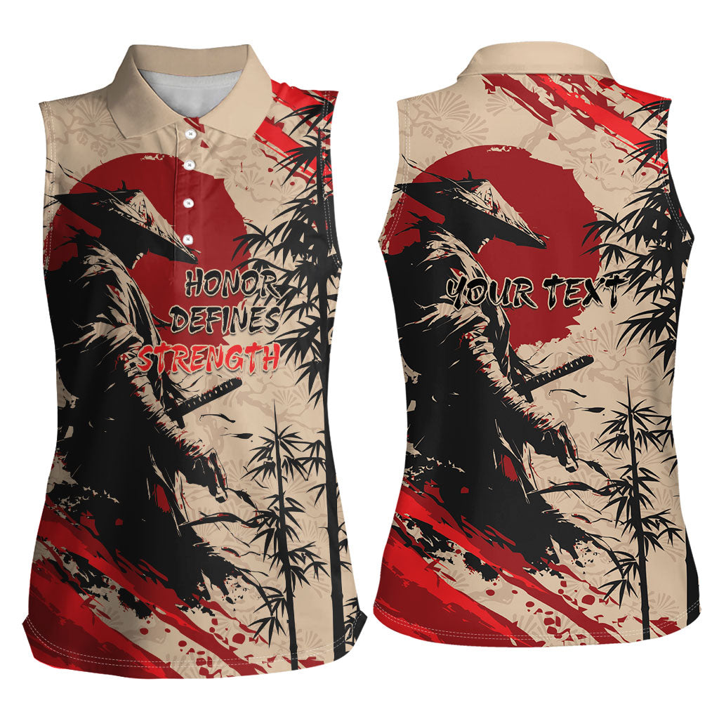 Personalised Japan Samurai Vintage Women Sleeveless Polo Shirt Honor Defines Strength