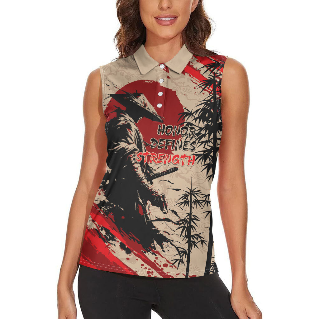 Personalised Japan Samurai Vintage Women Sleeveless Polo Shirt Honor Defines Strength