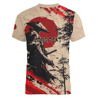 Personalised Japan Samurai Vintage Women V-Neck T-Shirt Honor Defines Strength