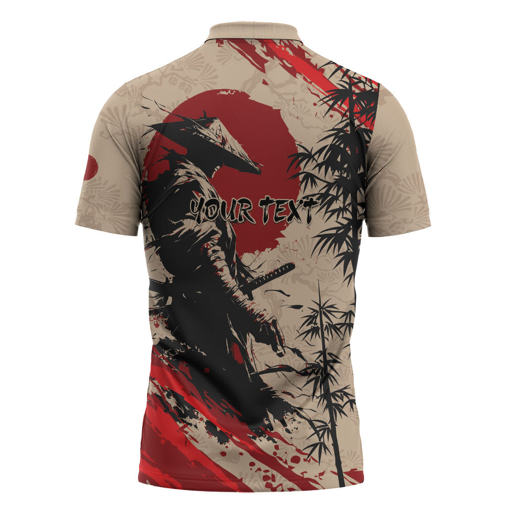 Personalised Japan Samurai Vintage Zipper Polo Shirt Honor Defines Strength