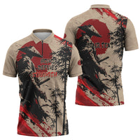 Personalised Japan Samurai Vintage Zipper Polo Shirt Honor Defines Strength