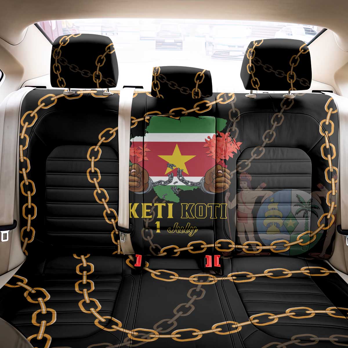 Suriname Keti Koti Back Car Seat Cover Kettingsnijden Prisiri Manspasi - Wonder Print Shop