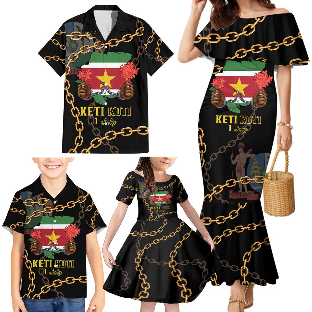 Suriname Keti Koti Family Matching Mermaid Dress and Hawaiian Shirt Kettingsnijden Prisiri Manspasi - Wonder Print Shop