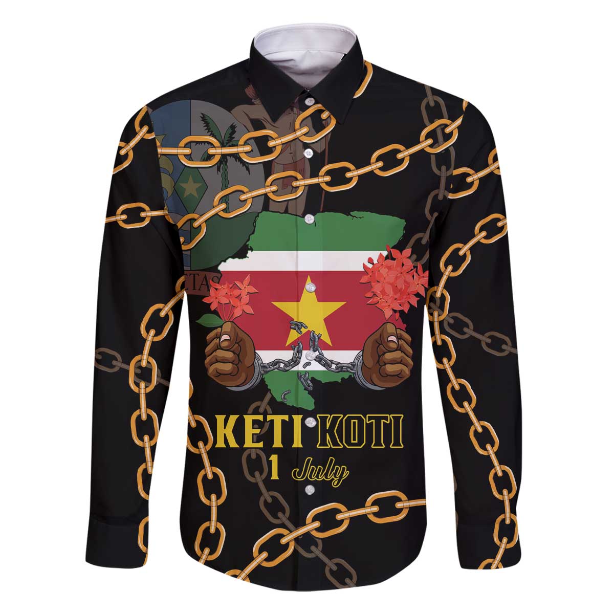 Suriname Keti Koti Family Matching Off The Shoulder Long Sleeve Dress and Hawaiian Shirt Kettingsnijden Prisiri Manspasi - Wonder Print Shop