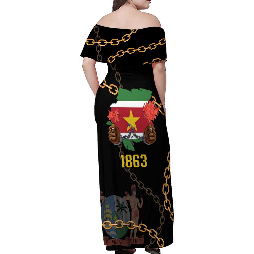 Suriname Keti Koti Family Matching Off Shoulder Maxi Dress and Hawaiian Shirt Kettingsnijden Prisiri Manspasi - Wonder Print Shop