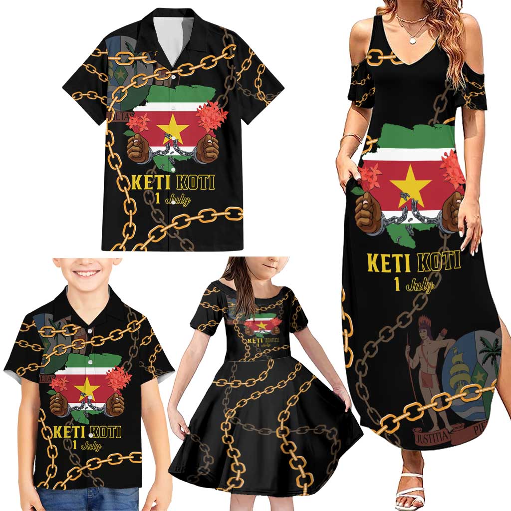 Suriname Keti Koti Family Matching Summer Maxi Dress and Hawaiian Shirt Kettingsnijden Prisiri Manspasi - Wonder Print Shop