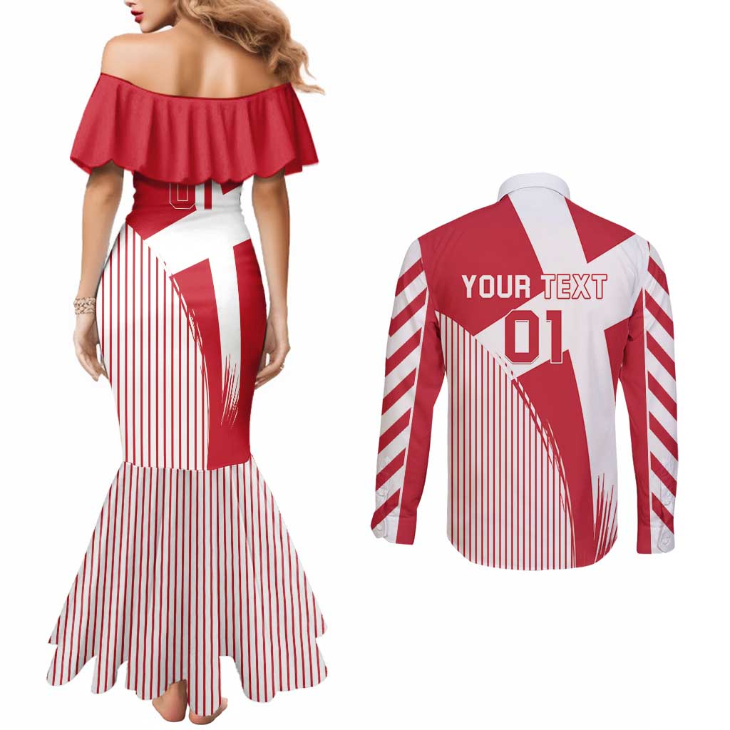 Custom Danmark 2024 Football Couples Matching Mermaid Dress and Long Sleeve Button Shirt We are Red We are White We are Danish Dynamite