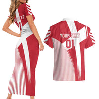 Custom Danmark 2024 Football Couples Matching Short Sleeve Bodycon Dress and Hawaiian Shirt We are Red We are White We are Danish Dynamite - Wonder Print Shop