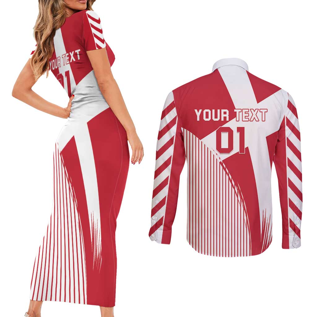 Custom Danmark 2024 Football Couples Matching Short Sleeve Bodycon Dress and Long Sleeve Button Shirt We are Red We are White We are Danish Dynamite - Wonder Print Shop