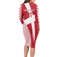 Custom Danmark 2024 Football Long Sleeve Bodycon Dress We are Red We are White We are Danish Dynamite - Wonder Print Shop