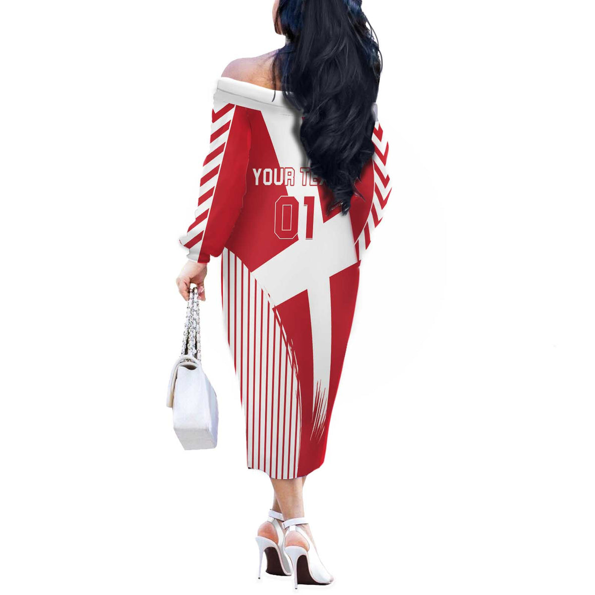 Custom Danmark 2024 Football Off The Shoulder Long Sleeve Dress We are Red We are White We are Danish Dynamite - Wonder Print Shop