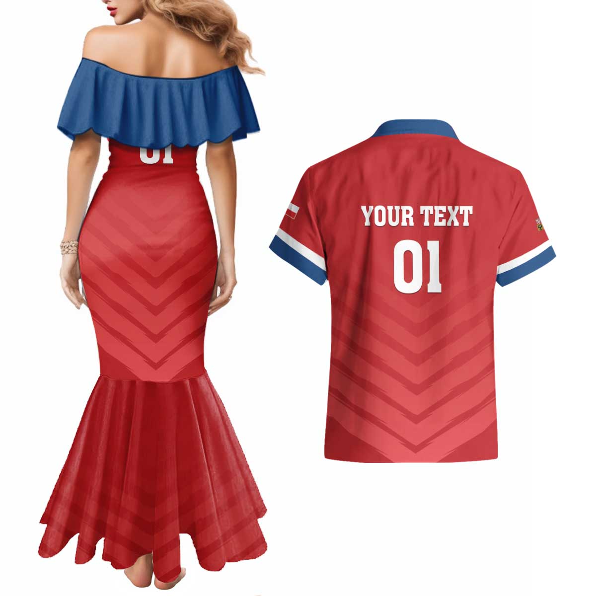 Custom Czech Republic 2024 Football Couples Matching Mermaid Dress and Hawaiian Shirt Jeden Tym Jeden Cil Czechia - Wonder Print Shop