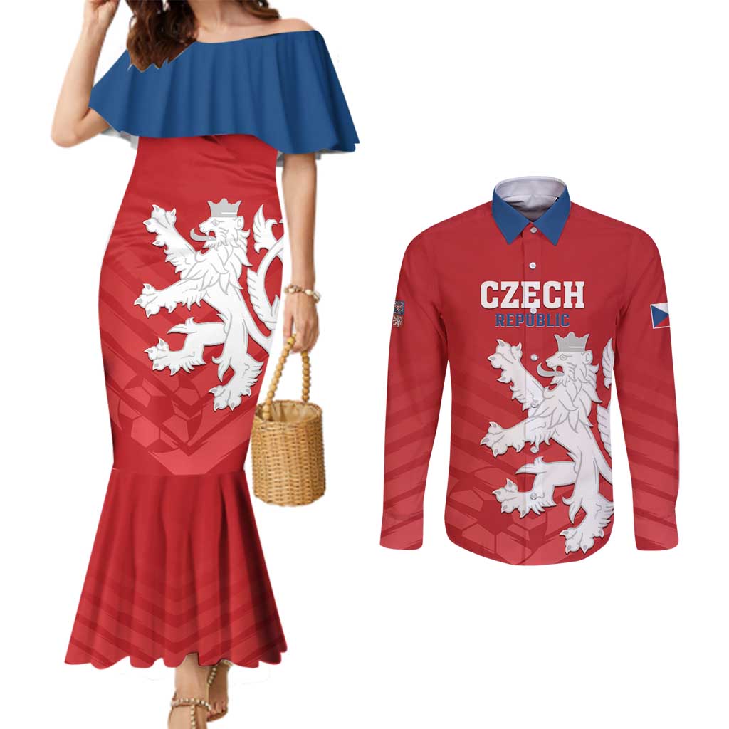 Custom Czech Republic 2024 Football Couples Matching Mermaid Dress and Long Sleeve Button Shirt Jeden Tym Jeden Cil Czechia